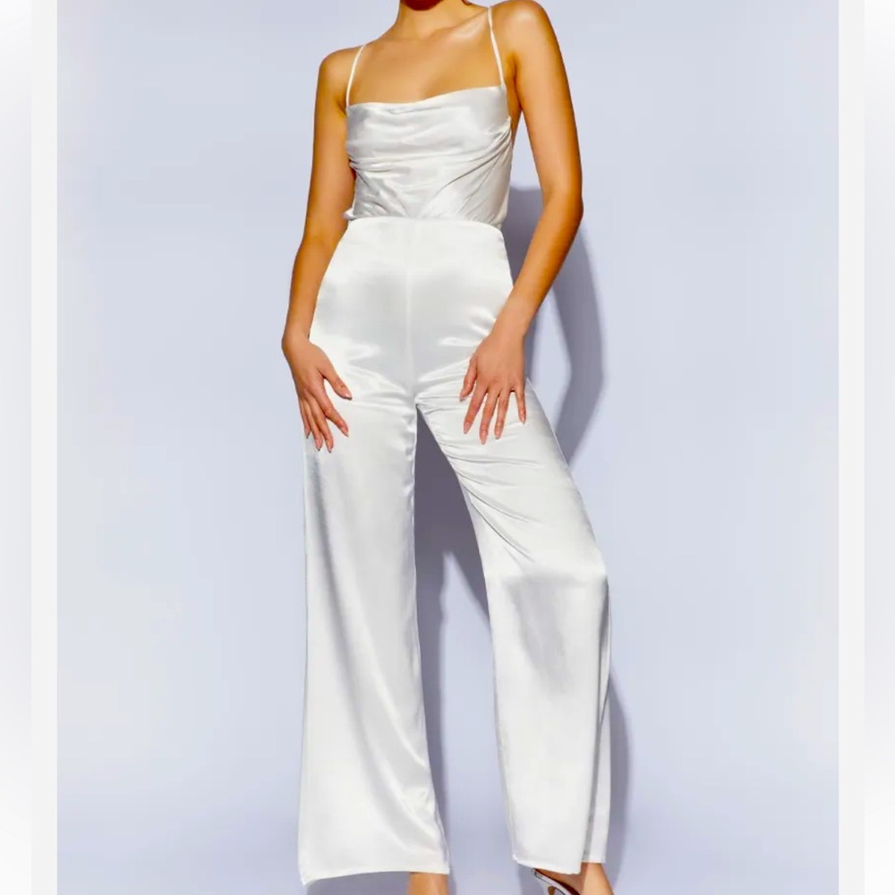 Mandie Satin Cowl Neck Jumpsuit by Meshki